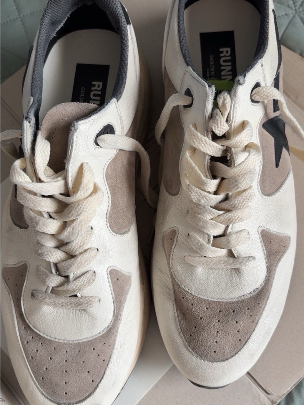 Golden Goose Men's Cream and Taupe Lace-Up Sneakers